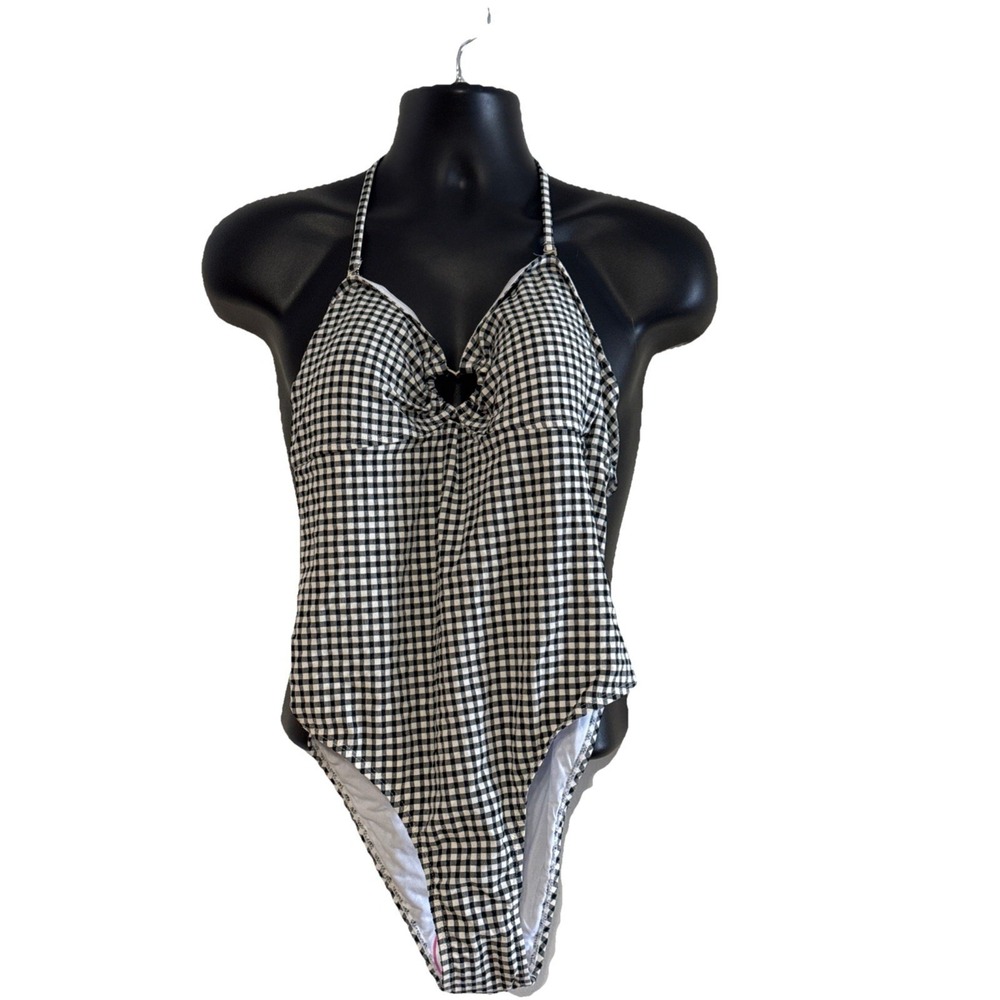 Betsey Johnson Gingham One Piece Swimsuit Women Sz Med Black White NWT